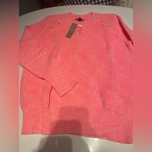 J.CREW hot neon pink cable knitted long sleeve button on shoulder sweater